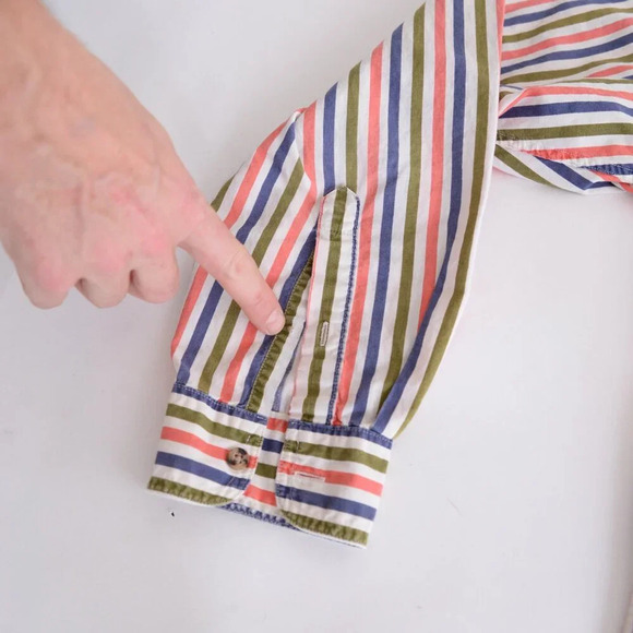 Vintage 90s Eddie Bauer  Blue Coral Stripe Button Down Dress Shirt 100% Cotton M - Picture 12 of 12